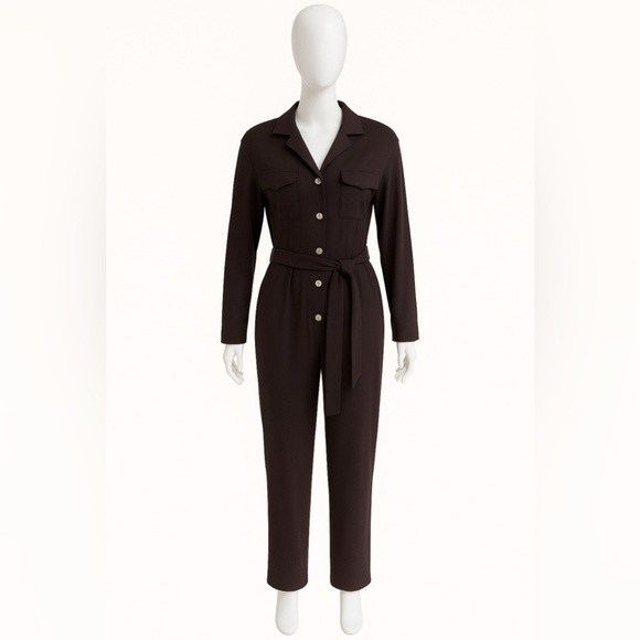 Snidel Long Sleeve All-In-One Straight Leg Belted Size 0 Brown Jumpsuit Romper - Picture 1 of 9
